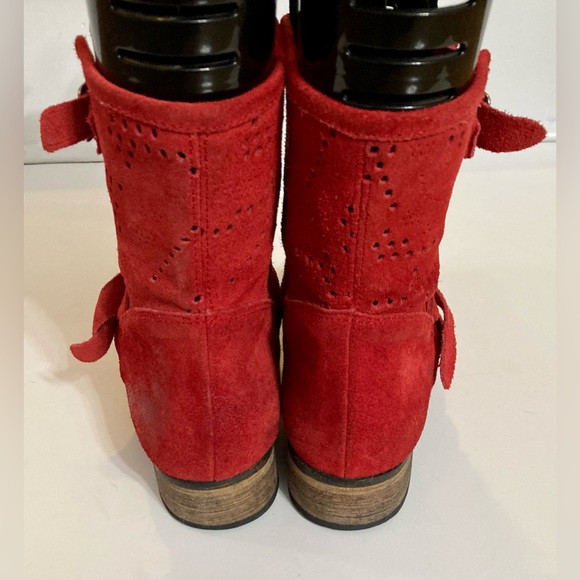 Originals MTNG |  Red suede boots with leather soles.  with buckles SZ-38 - Picture 5 of 11
